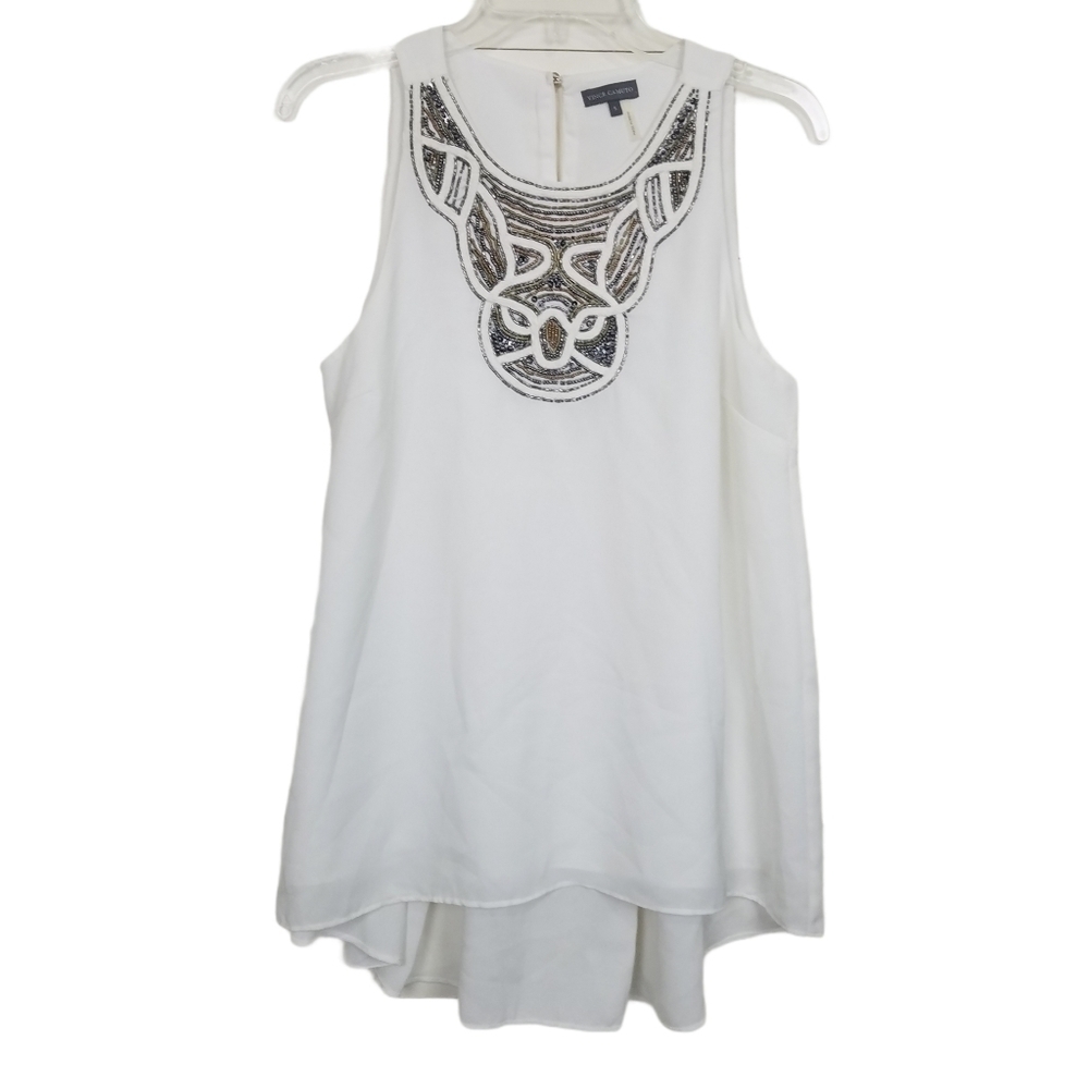 NWOT Vince Camuto White Boho Beaded Tunic Tank S